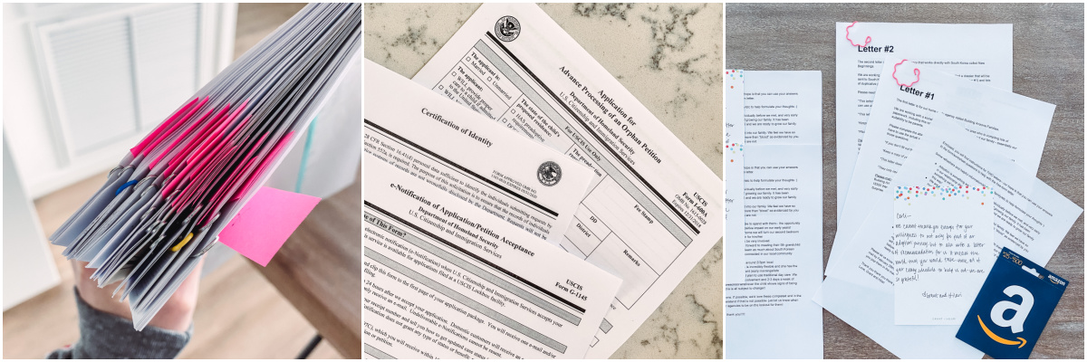 collage of 3 images of adoption paperwork