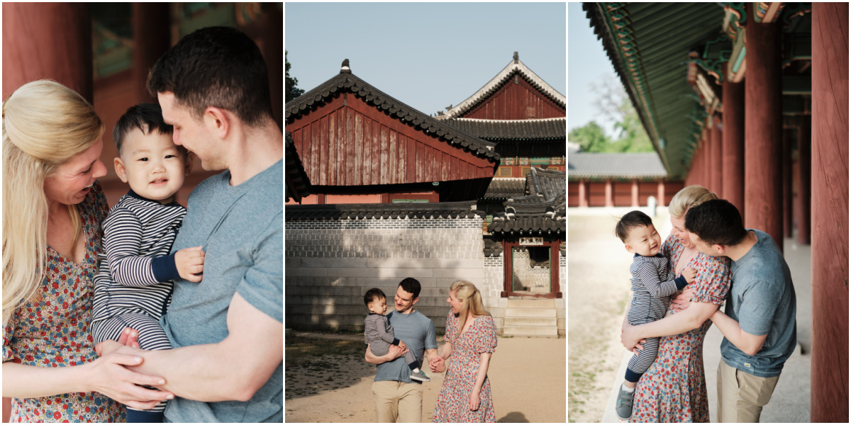 collage of 3 family photos at Changdeokgung Palace